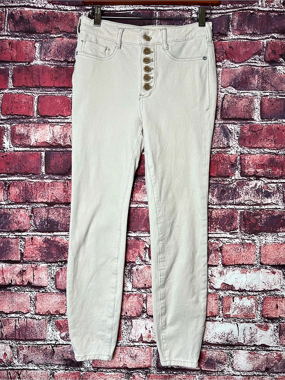 Anthropologie Pilcro High Rise Skinny Corduroy Button Fly Pants 26 Cream